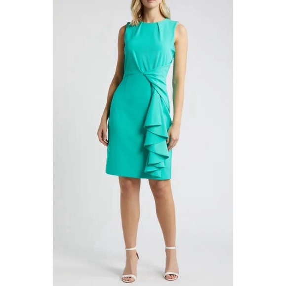 Tahari Dresses & Skirts - T Tahari Teal Blue Sheath Dress Ruffle Detail Business Casual Women's Size 8